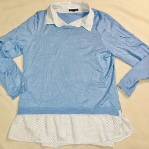 Adrianna Papell Blue and White Button Down Shirt